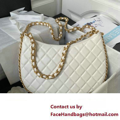 Chanel Shiny Crumpled Lambskin  &  Gold-Tone Metal Large Hobo Bag AS4368 White 2023